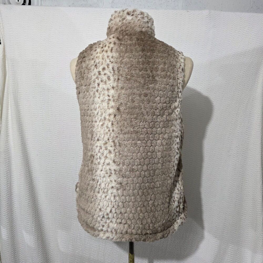 Casual Identity Reversible White & Brown Animal Print Faux Fur Zip Vest S - Picture 10 of 15